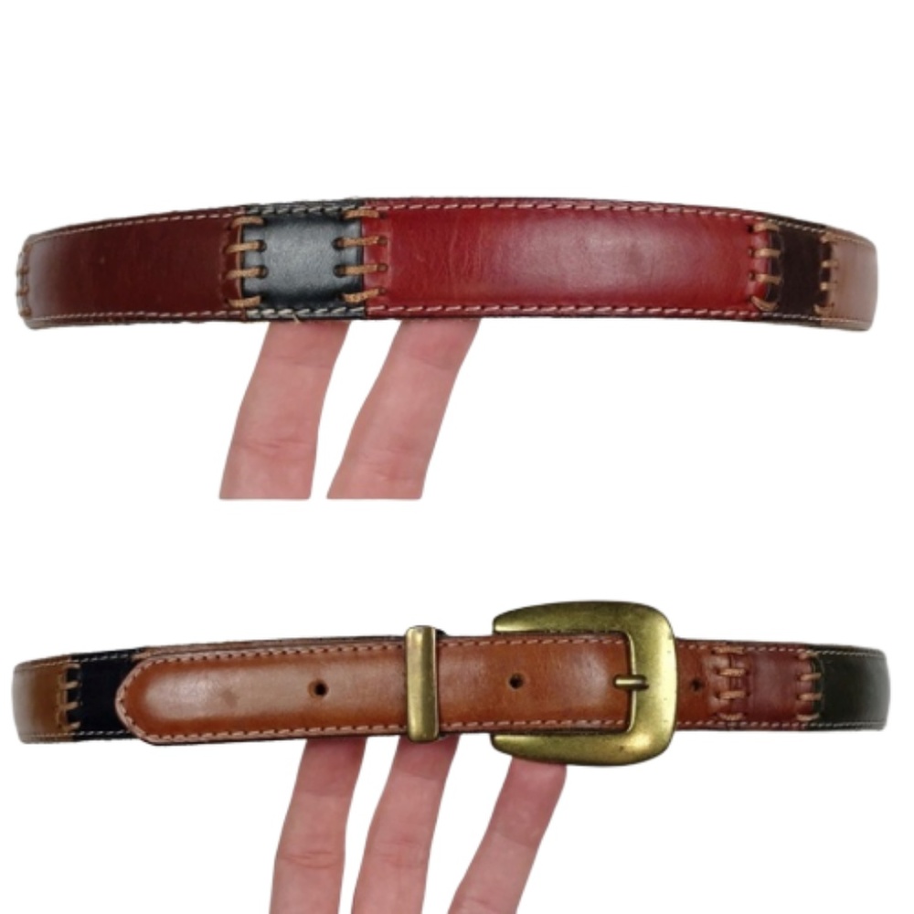 Fossil Tan Multi Color Patchwork Leather Belt - image 1